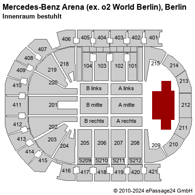 Saalplan Mercedes-Benz Arena (ex. o2 World Berlin), Berlin, Deutschland, Innenraum bestuhlt