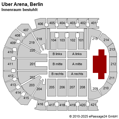 Saalplan Mercedes-Benz Arena (ex. o2 World Berlin), Berlin, Deutschland, Innenraum bestuhlt