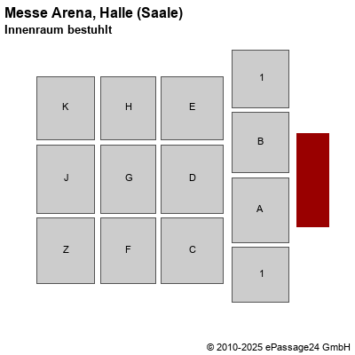 Saalplan Messe Arena, Halle (Saale), Deutschland, Innenraum bestuhlt