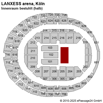 Saalplan LANXESS arena, Köln, Deutschland, Innenraum bestuhlt (halb)