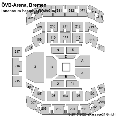 Saalplan ÖVB-Arena, Bremen, Deutschland, Innenraum bestuhlt (Wrestling)