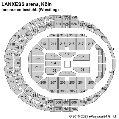 Saalplan LANXESS arena, Köln, Deutschland, Innenraum bestuhlt (Wrestling)