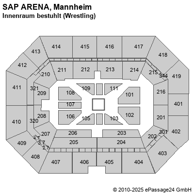 Saalplan SAP ARENA, Mannheim, Deutschland, Innenraum bestuhlt (Wrestling)