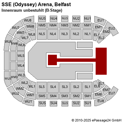 Saalplan SSE (Odyssey) Arena, Belfast, Großbritannien, Innenraum unbestuhlt (B-Stage)