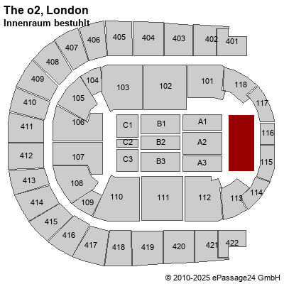 Saalplan The o2, London, Großbritannien, Innenraum bestuhlt