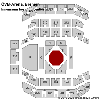 Saalplan ÖVB-Arena, Bremen, Deutschland, Innenraum bestuhlt (centerstage)