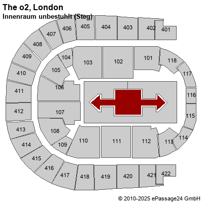 Saalplan The o2, London, Großbritannien, Innenraum unbestuhlt (Steg)