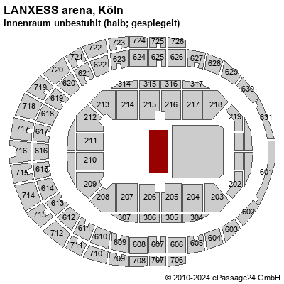 Saalplan LANXESS arena, Köln, Deutschland, Innenraum unbestuhlt (halb; gespiegelt)
