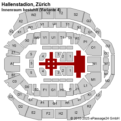 Saalplan Hallenstadion, Zürich, Schweiz, Innenraum bestuhlt (Variante 4)