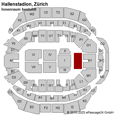 Saalplan Hallenstadion, Zürich, Schweiz, Innenraum bestuhlt