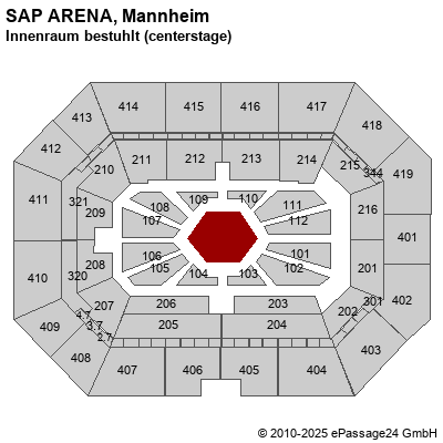 Saalplan SAP ARENA, Mannheim, Deutschland, Innenraum bestuhlt (centerstage)