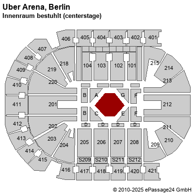 Saalplan Mercedes-Benz Arena (ex. o2 World Berlin), Berlin, Deutschland, Innenraum bestuhlt (centerstage)