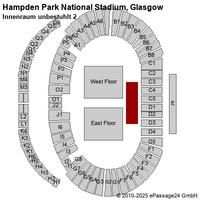 Saalplan Hampden Park National Stadium, Glasgow, Großbritannien, Innenraum unbestuhlt 2