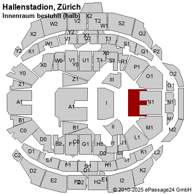 Saalplan Hallenstadion, Zürich, Schweiz, Innenraum bestuhlt (halb)