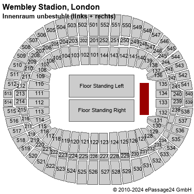 Saalplan Wembley Stadion, London, Großbritannien, Innenraum unbestuhlt (links + rechts)