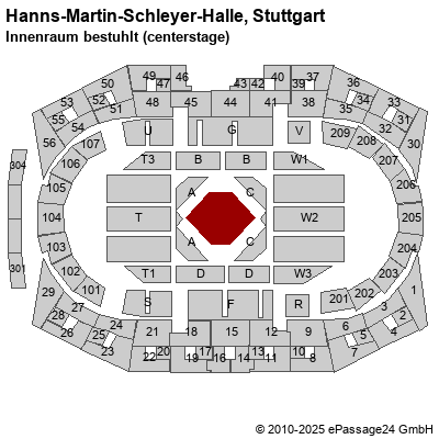 Saalplan Hanns-Martin-Schleyer-Halle, Stuttgart, Deutschland, Innenraum bestuhlt (centerstage)