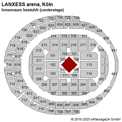 Saalplan LANXESS arena, Köln, Deutschland, Innenraum bestuhlt (centerstage)