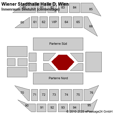 Saalplan Wiener Stadthalle Halle D, Wien, Österreich, Innenraum bestuhlt (centerstage)