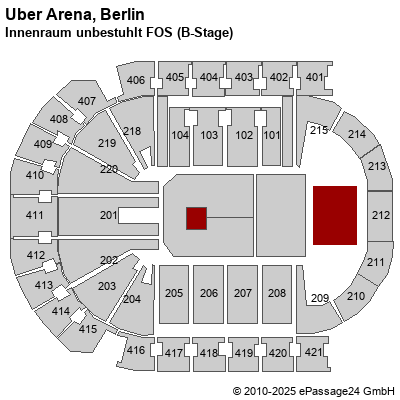 Saalplan Mercedes-Benz Arena (ex. o2 World Berlin), Berlin, Deutschland, Innenraum unbestuhlt FOS (B-Stage)