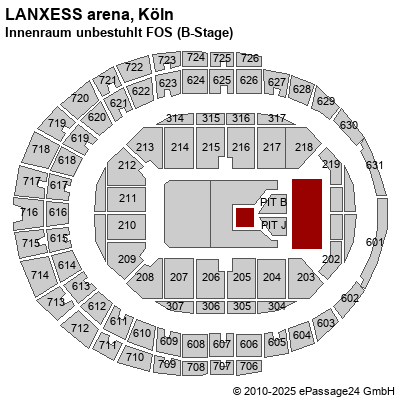 Saalplan LANXESS arena, Köln, Deutschland, Innenraum unbestuhlt FOS (B-Stage)