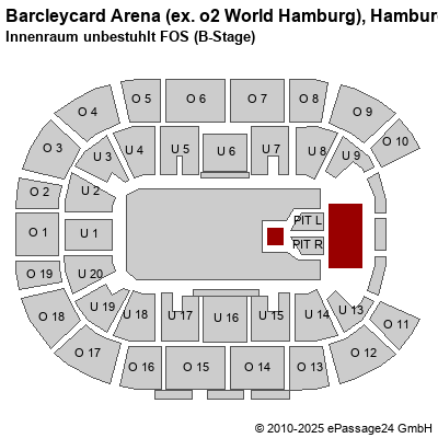 Saalplan Barcleycard Arena (ex. o2 World Hamburg), Hamburg, Deutschland, Innenraum unbestuhlt FOS (B-Stage)