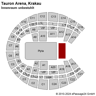 Saalplan Tauron Arena, Krakau, Polen, Innenraum unbestuhlt