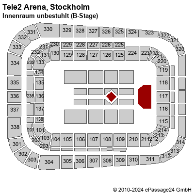 Saalplan Tele2 Arena, Stockholm, Schweden, Innenraum unbestuhlt (B-Stage)