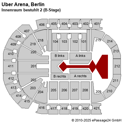 Saalplan Mercedes-Benz Arena (ex. o2 World Berlin), Berlin, Deutschland, Innenraum bestuhlt 2 (B-Stage) 