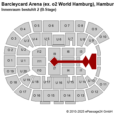 Saalplan Barcleycard Arena (ex. o2 World Hamburg), Hamburg, Deutschland, Innenraum bestuhlt 2 (B-Stage)