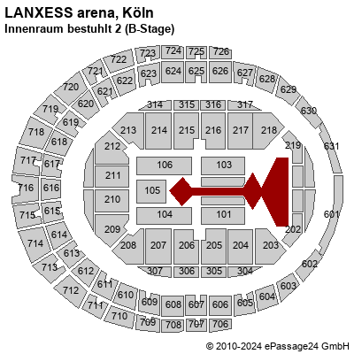 Saalplan LANXESS arena, Köln, Deutschland, Innenraum bestuhlt 2 (B-Stage)