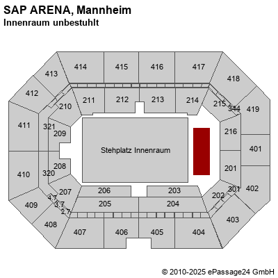 Saalplan SAP ARENA, Mannheim, Deutschland, Innenraum unbestuhlt