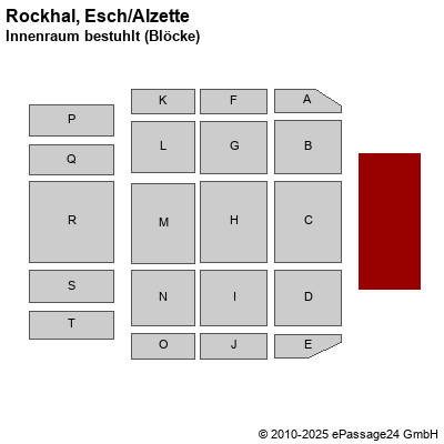 Saalplan Rockhal, Esch/Alzette, Luxembourg, Innenraum bestuhlt (Blöcke)