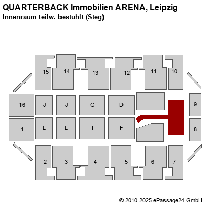 Saalplan Arena Leipzig, Leipzig, Deutschland, Innenraum teilw. bestuhlt (Steg)