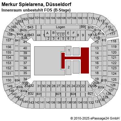 Saalplan ESPRIT arena, Düsseldorf, Deutschland, Innenraum unbestuhlt FOS (B-Stage)