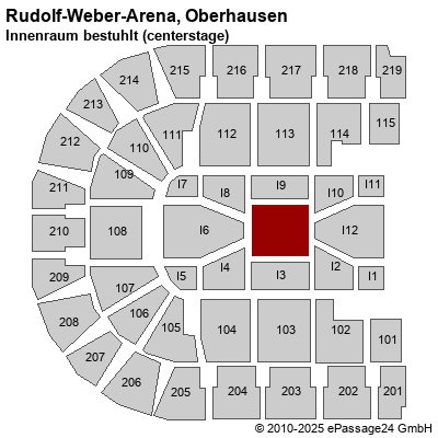 Saalplan König-Pilsener-ARENA, Oberhausen, Deutschland, Innenraum bestuhlt (centerstage)