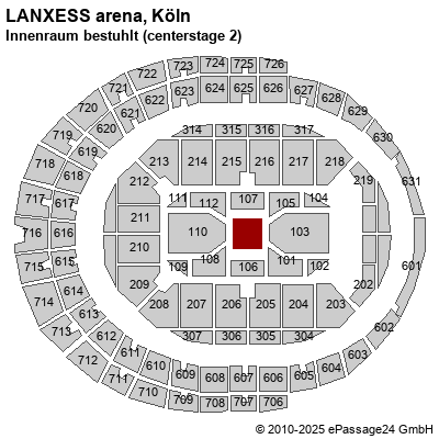 Saalplan LANXESS arena, Köln, Deutschland, Innenraum bestuhlt (centerstage 2)