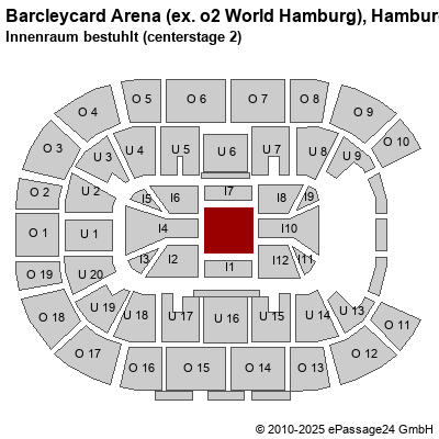 Saalplan Barcleycard Arena (ex. o2 World Hamburg), Hamburg, Deutschland, Innenraum bestuhlt (centerstage 2)