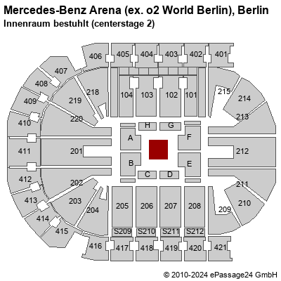 Saalplan Mercedes-Benz Arena (ex. o2 World Berlin), Berlin, Deutschland, Innenraum bestuhlt (centerstage 2)