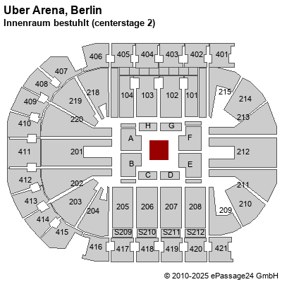 Saalplan Mercedes-Benz Arena (ex. o2 World Berlin), Berlin, Deutschland, Innenraum bestuhlt (centerstage 2)