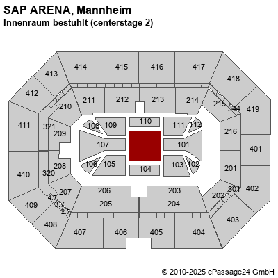 Saalplan SAP ARENA, Mannheim, Deutschland, Innenraum bestuhlt (centerstage 2)