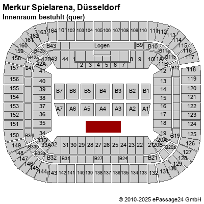 Saalplan ESPRIT arena, Düsseldorf, Deutschland, Innenraum bestuhlt (quer)