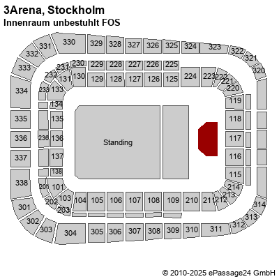 Saalplan Tele2 Arena, Stockholm, Schweden, Innenraum unbestuhlt FOS