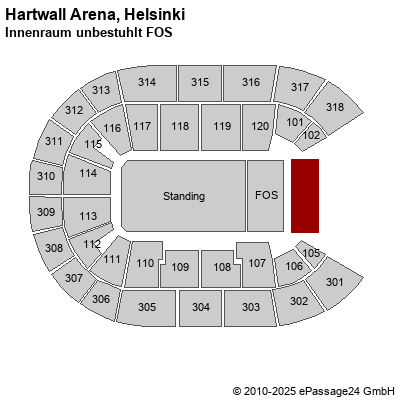 Saalplan Hartwall Arena, Helsinki, Finnland, Innenraum unbestuhlt FOS
