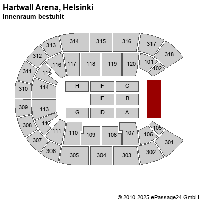 Saalplan Hartwall Arena, Helsinki, Finnland, Innenraum bestuhlt