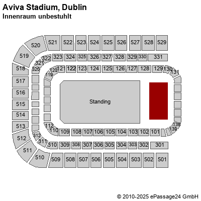 Saalplan Aviva Stadium, Dublin, Irland, Innenraum unbestuhlt