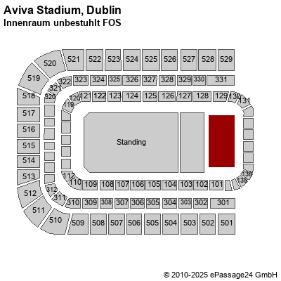Saalplan Aviva Stadium, Dublin, Irland, Innenraum unbestuhlt FOS