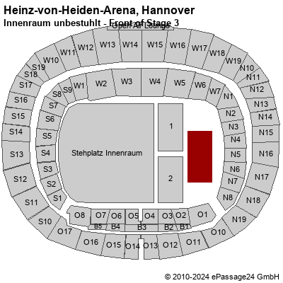 Saalplan Heinz-von-Heiden-Arena, Hannover, Deutschland, Innenraum unbestuhlt - Front of Stage 3