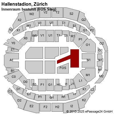 Saalplan Hallenstadion, Zürich, Schweiz, Innenraum bestuhlt (FOS Steg)