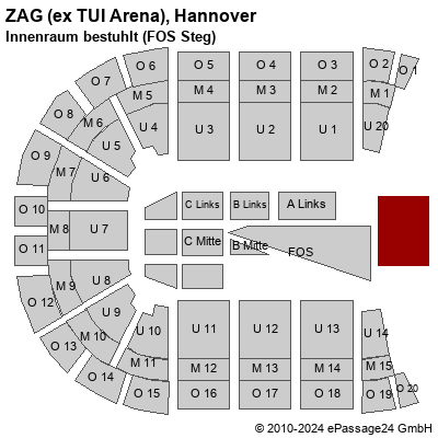 Saalplan TUI Arena, Hannover, Deutschland, Innenraum bestuhlt (FOS Steg)