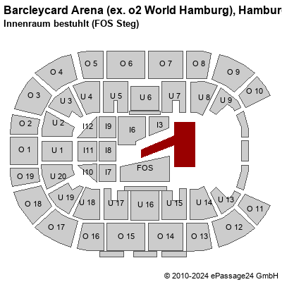 Saalplan Barcleycard Arena (ex. o2 World Hamburg), Hamburg, Deutschland, Innenraum bestuhlt (FOS Steg)